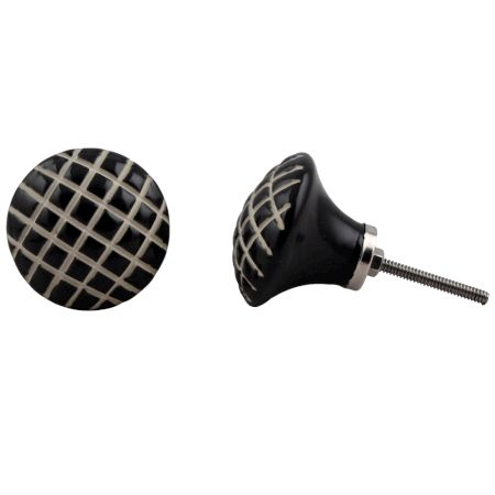 Black Etched Stripe Flat Knob